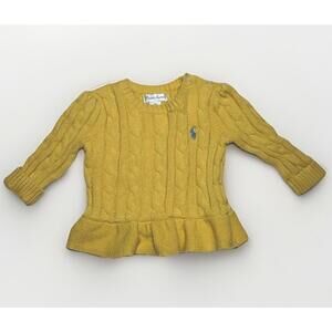 Ralph Lauren 9 Months Yellow Knit Sweater Spring Girl Polo Logo